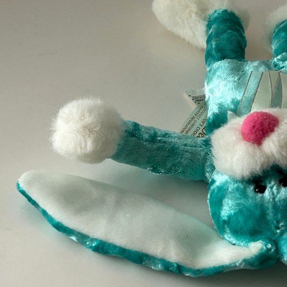 Dan Dee Teal Plush Bunny Rabbit Pink Nose & Bow Flopy Ear 11" Stuffed Animal Toy - Picture 7 of 11
